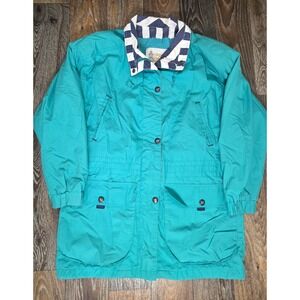 London Fog Vintage Teal Green Jacket Striped Lining XS Reg Parka Windbreaker